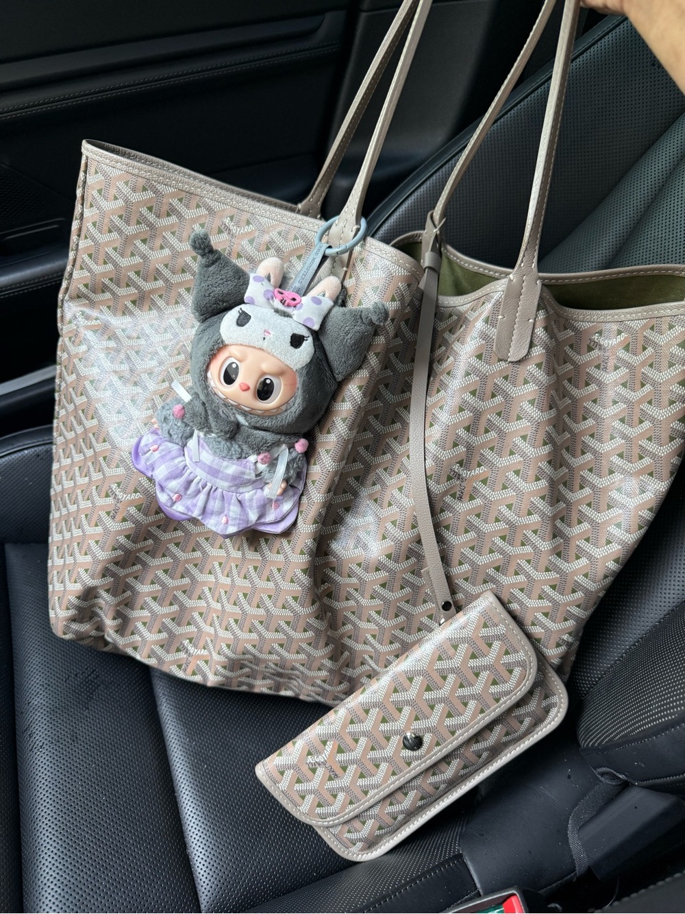 Canvas Tote & Wallet Set in Beige Geometric Print